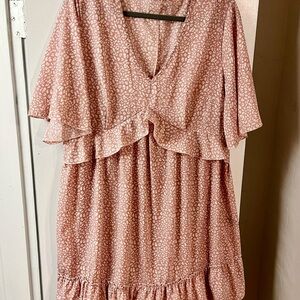 Blush Pink Printed Ruffle Midi Dress
